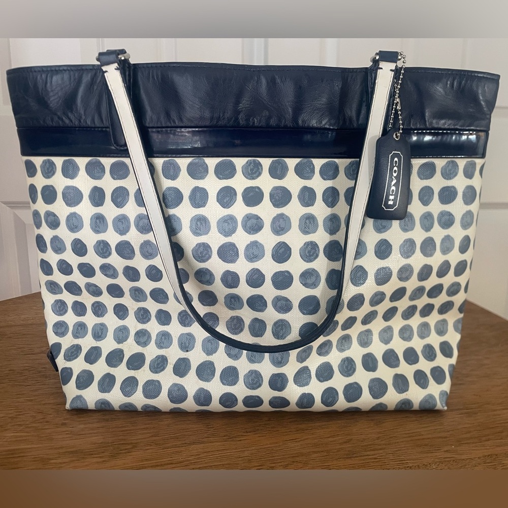 Coach Blue and Cream Polka Dot Tote